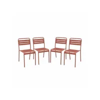 lot de 4 chaises de jardin acier. 4 places. terracotta. amelia. l44 x p52 x h79cm