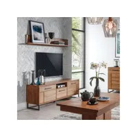 meuble tv 2 portes 1 tiroir chêne foncé - varsovie - l 150.5 x l 40 x h 54 cm