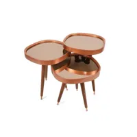 set de 3 tables gigognes sitchas bois foncé et or rose