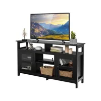 giantex meuble tv - meuble tv pour tv jusqu'à 65 et cheminée électrique jusqu'à 18 - meuble bas en bois - 147 x 40 x 81 cm - noir