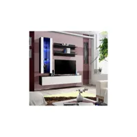 ensemble meuble tv mural fly-h de haute brillance avec led 160x170x40 cm - corps noir mat/ front blanc de haute brillance/ étagères noir 23 zw fy h2