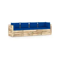 canapé fixe 4 places de jardin  sofa banquette de jardin avec coussins bois imprégné de vert meuble pro frco85807