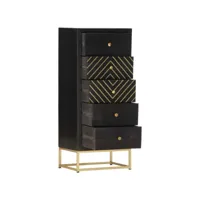 armoire de rangement, armoire à tiroirs noir et doré 45x30x105 cm bois de manguier pks32673 meuble pro