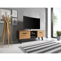 meuble banc tv - 140 cm - noir / craft or - style scandinave nord