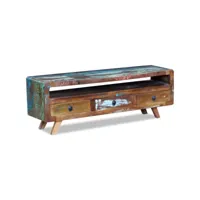 meuble tv avec 3 tiroirs, banc tv, meuble télé avec etagères et rangement bois de récupération massif meuble pro lww80045