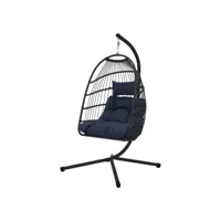 fauteuil suspendu avec structure et coussin bleu marine en acier, couverture incluse ml-design