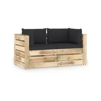 canapé fixe 2 places de jardin  sofa banquette de jardin avec coussins bois imprégné de vert meuble pro frco84727