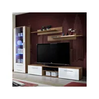 paris prix - ensemble meuble tv & bibliothèque galino i wood 250cm prunier & blanc