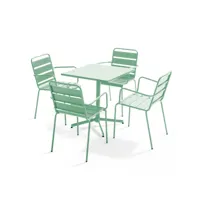 ensemble table de jardin et 4 fauteuils en métal vert sauge - palavas
