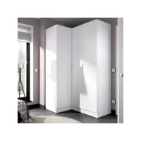 armoire meru, meuble d'angle pour chambre, armoire d'angle avec 3 portes battantes, 133x91h184 cm, blanc 8052773871679