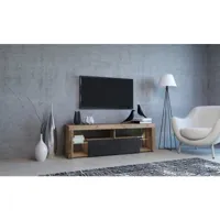 meuble banc tv - 140 cm - old wood / anthracite - avec led - style design everest