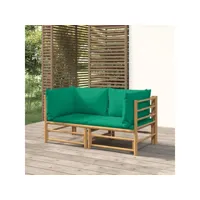 canapés d'angle de jardin avec coussins vert 2 pcs canapé relax - banc de jardin bambou meuble pro frco93337