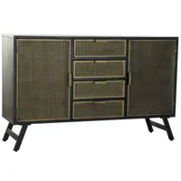 buffet meuble de rangement en métal coloris noir/doré - longueur 144.5 x hauteur 91.5 x profondeur 42 cm