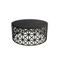 table basse ovale ellipticum support grille ajouré bois marbre noir et métal noir