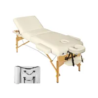 tectake table de massage portable pliante à 3 zones rembourrage de 10 cm avec cadre en bois 400185