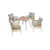ensemble de salle à manger de jardin avec cadre en fer galvanisé (ensemble de table à manger 5 pièces, 4 fauteuils, 1 table)