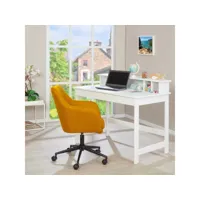 griselda - pack bureau blanc et fauteuil microfibre jaune