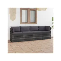 canapé fixe 4 places palette de jardin  sofa banquette de jardin avec coussins bois de pin meuble pro frco90461