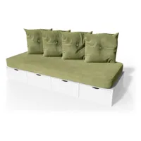 banquette cube 200 cm + futon + coussins  blanc banq200s-lb