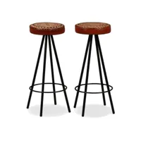lot de deux tabourets de bar design chaise siège cuir véritable et toile marron helloshop26 1202167