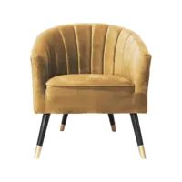 fauteuil en velours  pieds en bois bicolores royal ocre lm1851br