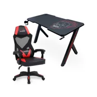 amstrad pack bureau desk120z-skred & fauteuil gamer 309-bk - 1m20 - carbone - design carbone et logo tête de mort rouge
