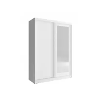 armoire placard 150x62x200cm porte coulissante avec miroir penderie et étagères blanc mat modèle alaia