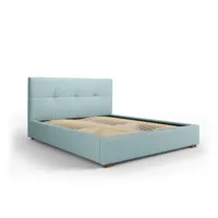 lit coffre avec tête de lit sage 160x200cm, bleu clair, tissu structurel