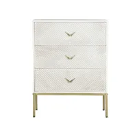 commode, meuble de rangement en bois de manguier coloris blanc et métal doré - longueur 70 x profondeur 40 x hauteur 90 cm