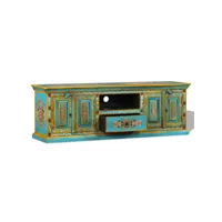 meuble tv, banc tv, meuble rangement de salon bois de manguier massif bleu peint à la main ola3940 meuble pro