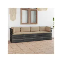 canapé fixe 4 places palette de jardin  sofa banquette de jardin avec coussins bois de pin meuble pro frco39872