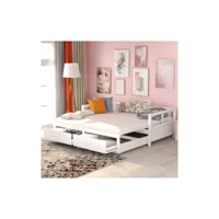 canapé-lit extensible 90*200 et 180*200 cm avec tiroirs et sommiers en pin, lit avec espace de rangement, blanc moselota