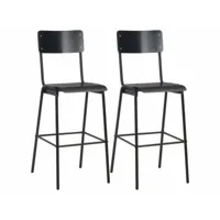 lot de deux tabourets de bar design chaise siège noir contreplaqué solide et acier helloshop26 1202125