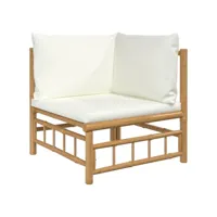 canapé d'angle de jardin avec coussins blanc crème bambou