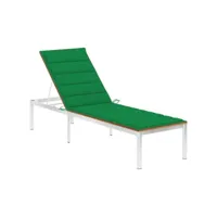 transat chaise longue bain de soleil lit de jardin terrasse meuble d'extérieur avec coussin bois d'acacia et acier inoxydable helloshop26 02_0012326