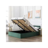 lit coffre 140x200 cm lit capitonné avec sommier à lattes lit double avec espace de rangement extra large vert