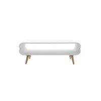 table basse rectangulaire scandinave blanc et bois clair l118 cm takla