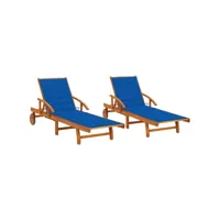 lot de 2 transats chaise longue bain de soleil lit de jardin terrasse meuble d'extérieur avec coussins bois d'acacia solide helloshop26 02_0012042