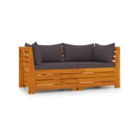 canapé de jardin 2 places avec coussins bois d'acacia massif