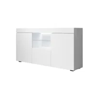 buffet bahut 2 portes 1 tiroir avec led  135 x 72 x 34 cm  couleur blanc finition brillante  meuble de rangement  modèle sefora apek601whwh