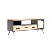 meuble tv  banc tv armoire de rangement bois de manguier massif et acier 120 x 30 x 45 cm meuble pro frco32467