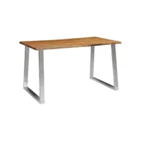 table à dîner 140x80x75 cm bois d'acacia et acier inoxydable