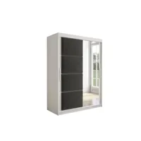 armoire de chambre tapila 2 blanc/graphite 150 avec 2 portes coulissantes style contemporain penderie (tringle) avec étagères