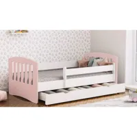 lit enfant lit simple pour enfant avec tiroir sous lit inclus - classique (160x80, avec matelas, rose pâle) 8673333311123