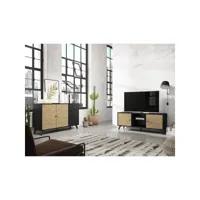 gaddi - pack salon meuble tv 136cm + buffet 2 portes 3 tiroirs effet bambou tressé