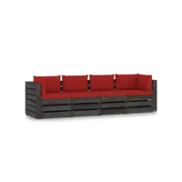 canapé fixe 4 places de jardin  sofa banquette de jardin avec coussins bois imprégné de gris meuble pro frco45303
