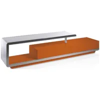 meuble tv 2 tiroirs bois laqué orange et acier inoxydable modena