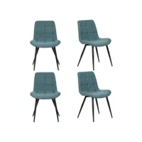 lot de 4 chaises en tissu bleu canard avec pieds métal noir - jaelle