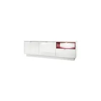 meuble tv corps en blanc haute brillance/façades en blanc haute brillance avec une insertion en bordeaux haute brillance + led