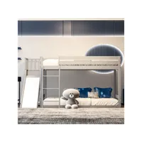 lit cabane 90x200 cm lit d'enfant  double couch avec protection anti-chute lit superposé à échelle gris ycfr000552
